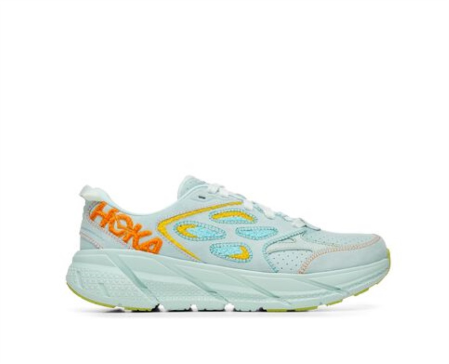 Hoka Clifton L Stickerei Blaues Glas Strahlendes Gelb